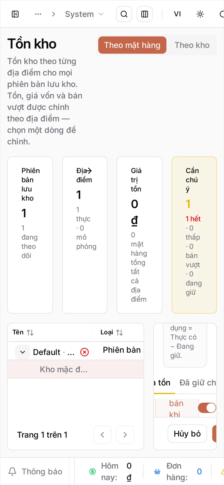 Công tắc Cho phép bán âm đã bật trên điện thoại, Tồn thực tế vẫn là 0