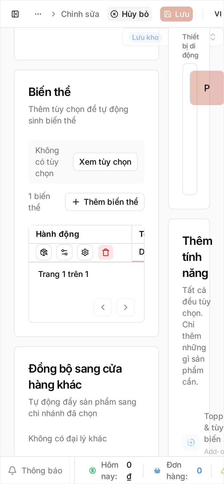 Ô Loại biến thể bị khóa hiện Lưu kho trên điện thoại