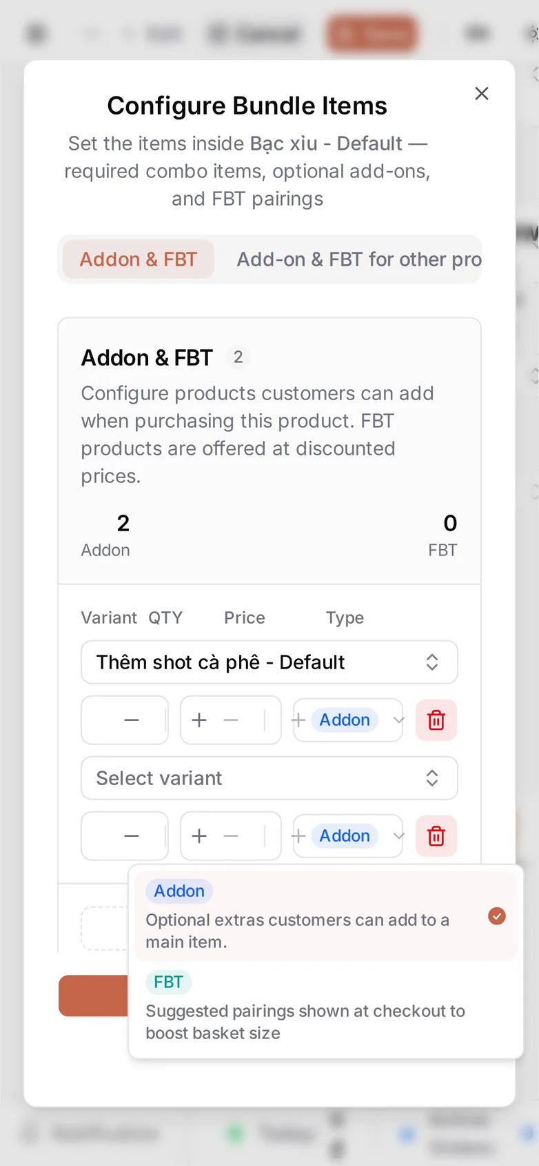 The open type selector at phone width, both badges and their descriptions stacked in one column